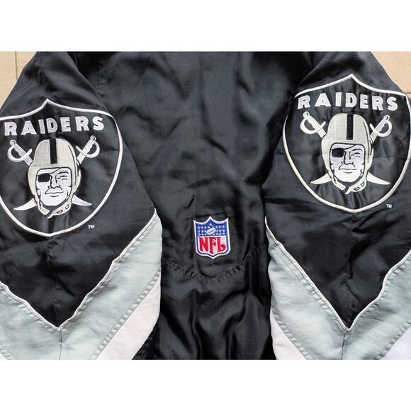 Los Angeles Raiders 90s STARTER puffer Al DAVIS jacket 2X blk silver NFL Pro vtg - Picture 7 of 10